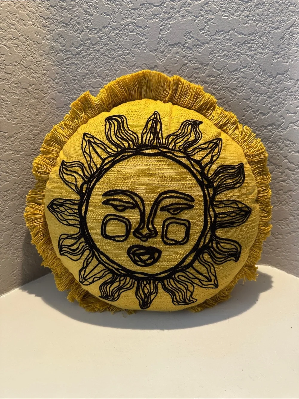 Opalhouse x Jungalow Sun Face Round Throw Pillow 16” Boho Fringe Yellow - Picture 1 of 5